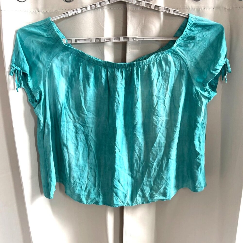 Rue Plus Womens Top Size 2X Green Rayon Bow Coastal Beachy Boho Fairy 17870x